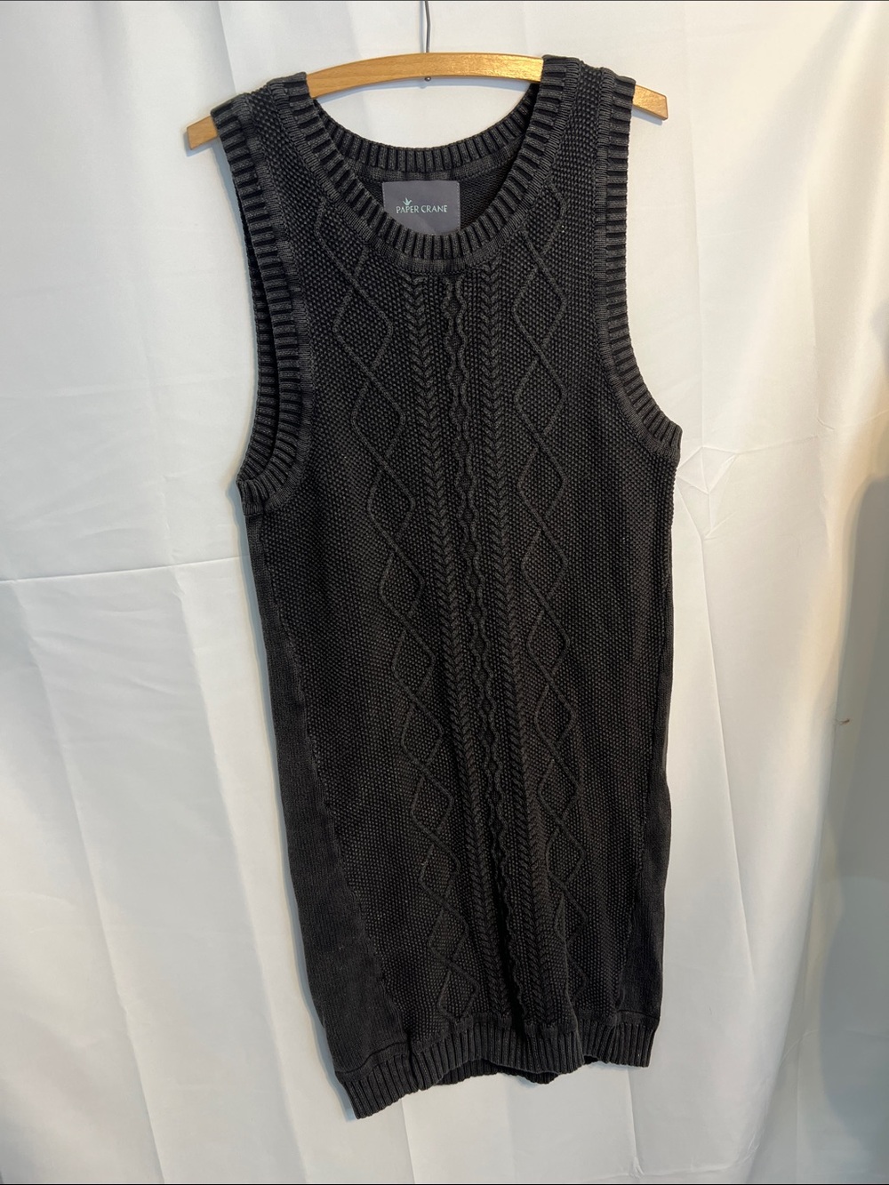 Charcoal Cable-Knit Sleeveless Sweater dress
